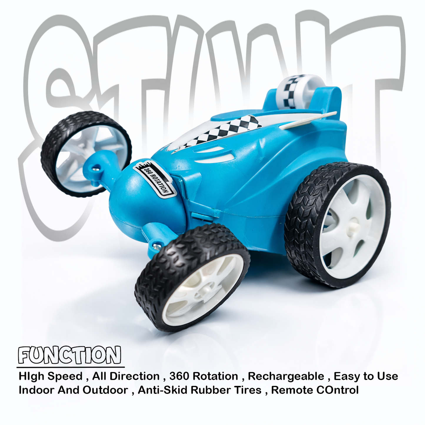 Small Stunt RC Car for Kids | Rechargeable High-Speed Remote Control Car with LED Lights – Blue