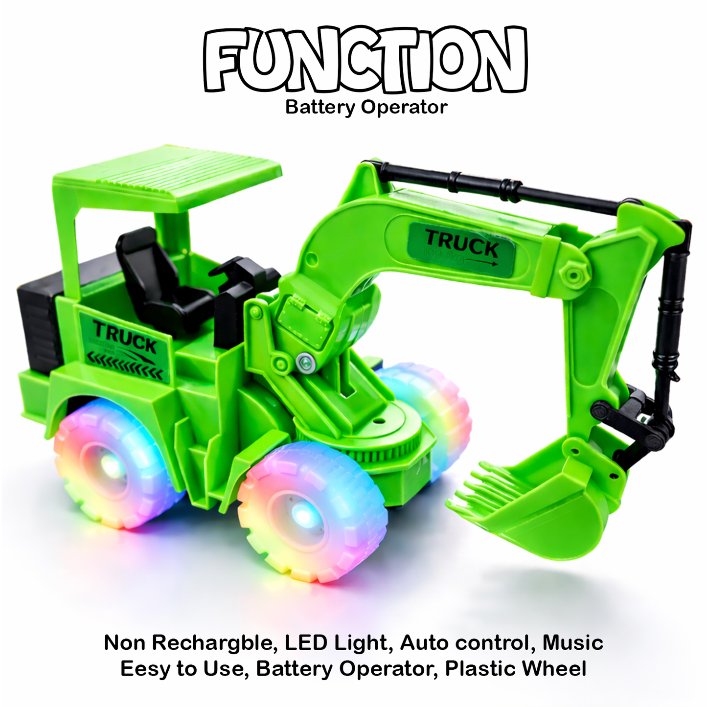 Kids Toy Excavator Truck | Green Construction Digger with Moving Arm – Fun Interactive Play Vehicle