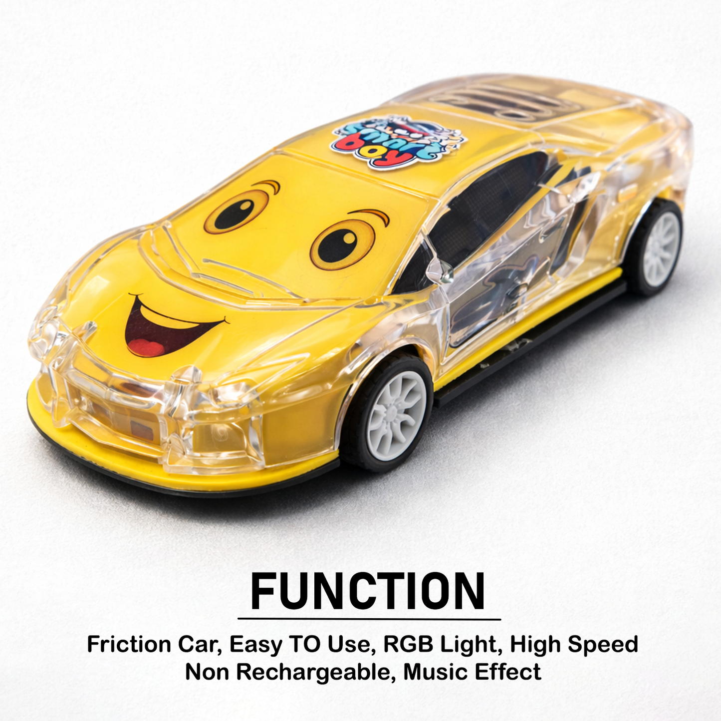 Smiley Push & Go Friction Toy Car for Kids | Durable Fun Play Car – Yellow