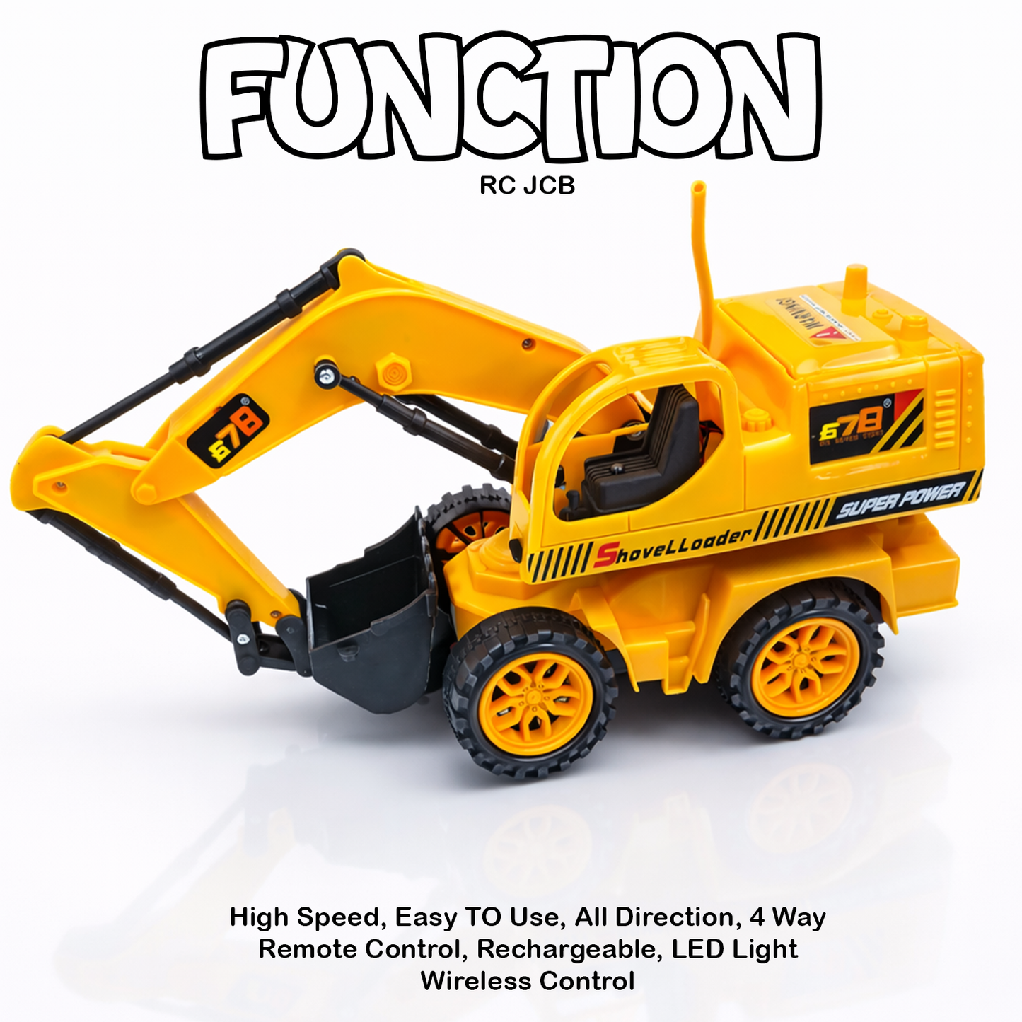 Remote Control Excavator Toy for Kids | Rechargeable Construction Digger with Lights