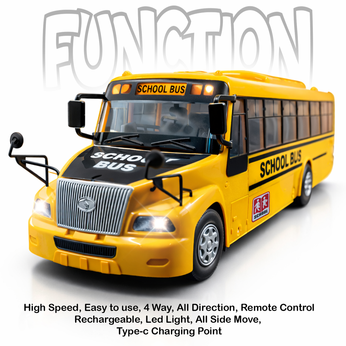 RC Remote Control Bus 4 Way High Speed Rechargeable LED Light Type-C Charging Point All Direction
