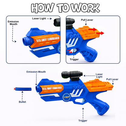 116M-Bullet Gun Toy - Safe Plastic Gun with 10 Bullets, Effective Range of 40 Feet, Ideal for Kids Above 3 Years, BIS Approve- (Blue)