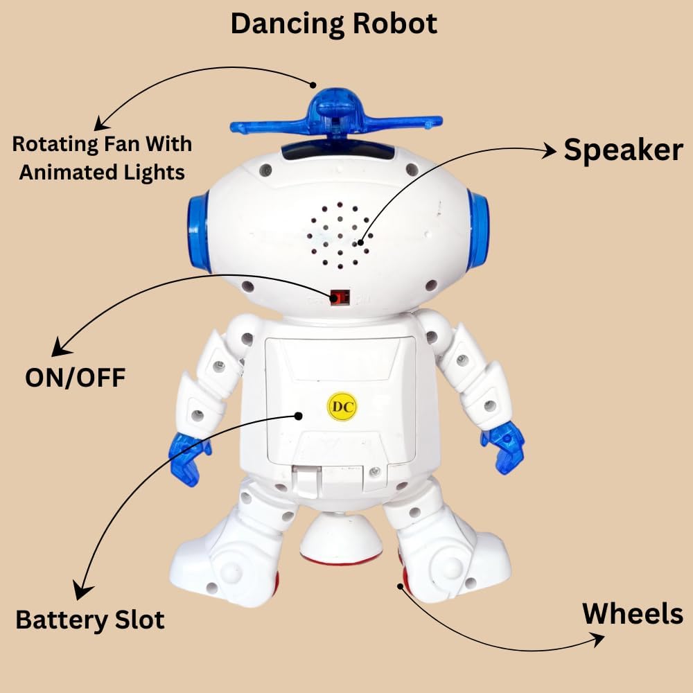 Dancing Robot Toy for Kids with 3D Lights and Music Robot Toy with Moving Hands Legs Head Spinning Action Battery Operated Fun Dance Toy for Boys Girls Indoor Play [White 99444-2]