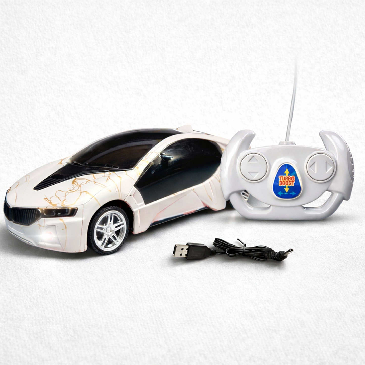 3D Remote Control Car for Kids | High-Speed Rechargeable RC Car In White