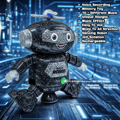Mimique Dancing Robot Musical Toy With LED Lights & Spinning Propeller Rechargeable, 70+Different Music, Voice Recording 99444-2