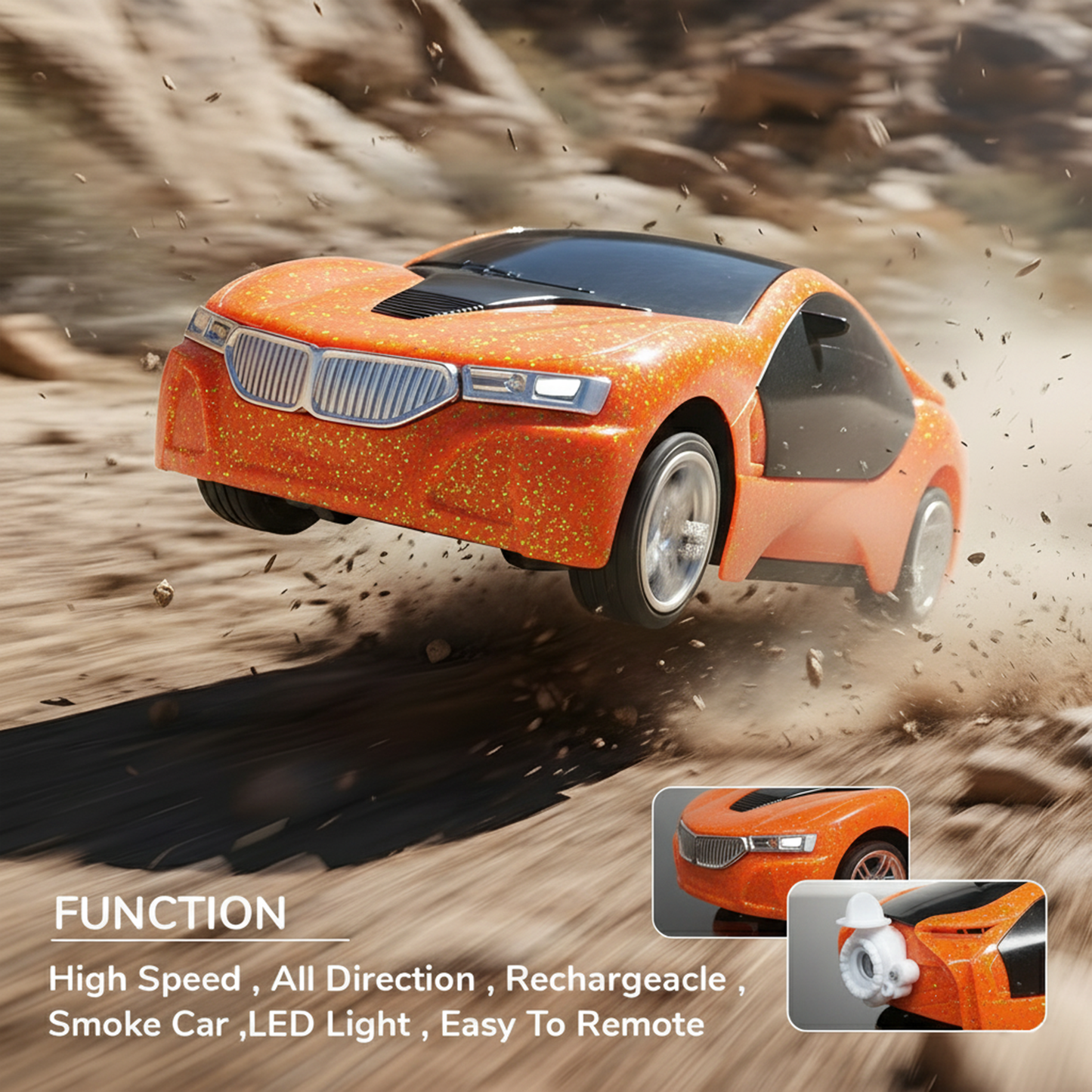 3D Metallic Sparkling RC Car for Kids – High-Speed Rechargeable Remote Control Car