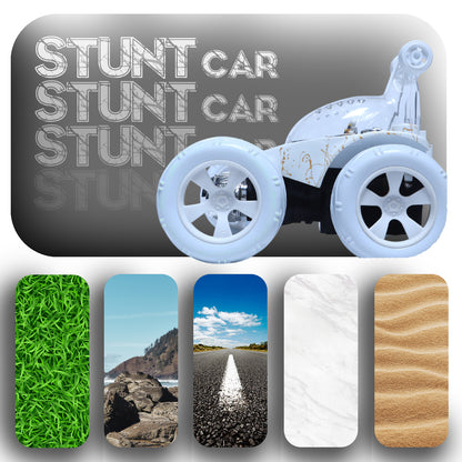 Design 360° Rotating RC Stunt Car for Kids | Rechargeable High-Speed Remote Control Car – White