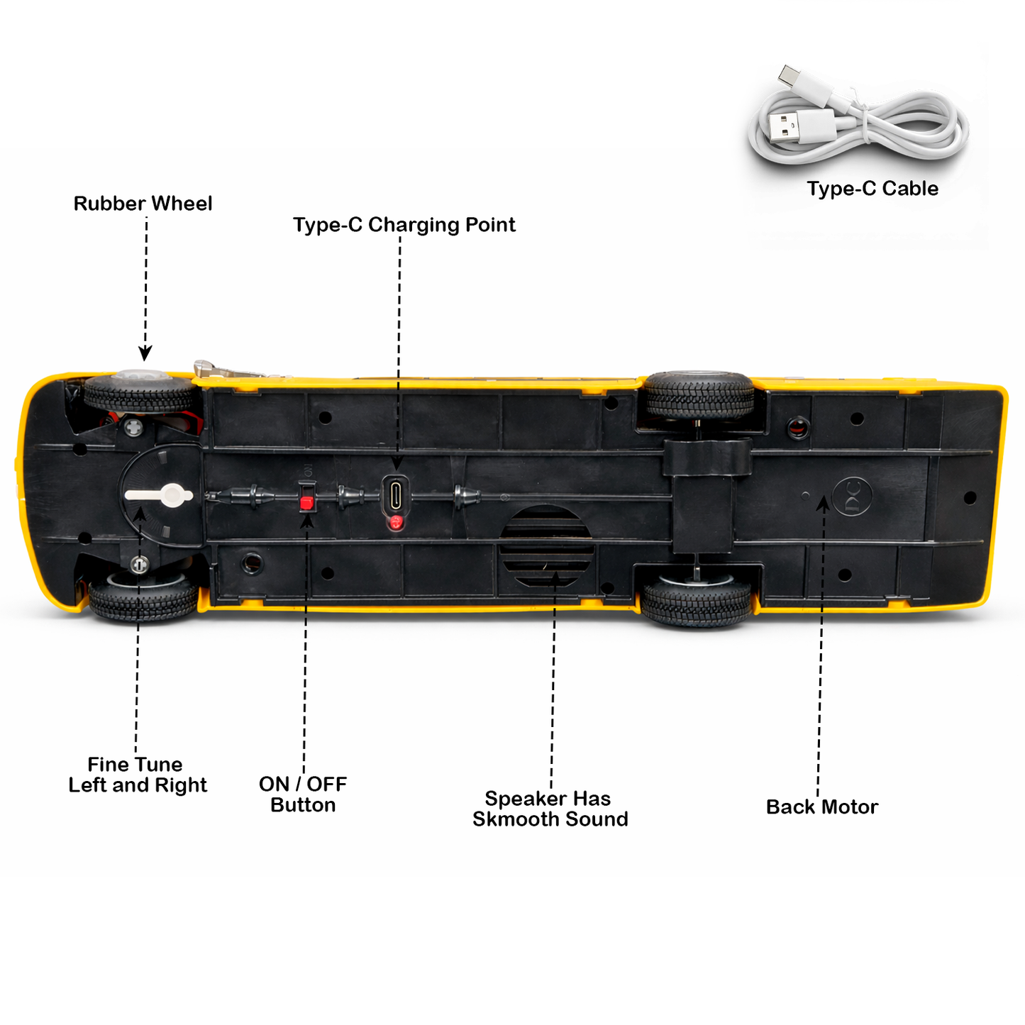 RC Remote Control Bus 4 Way High Speed Rechargeable LED Light Type-C Charging Point All Direction
