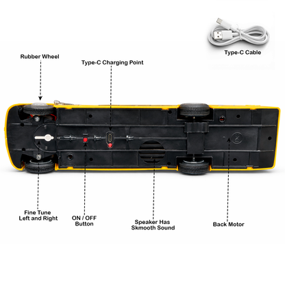 RC Remote Control Bus 4 Way High Speed Rechargeable LED Light Type-C Charging Point All Direction