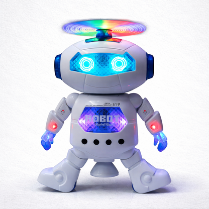 Dancing Robot Toy for Kids | 360° Rotating Action Robot with LED Lights & Music In White-M-99444-2