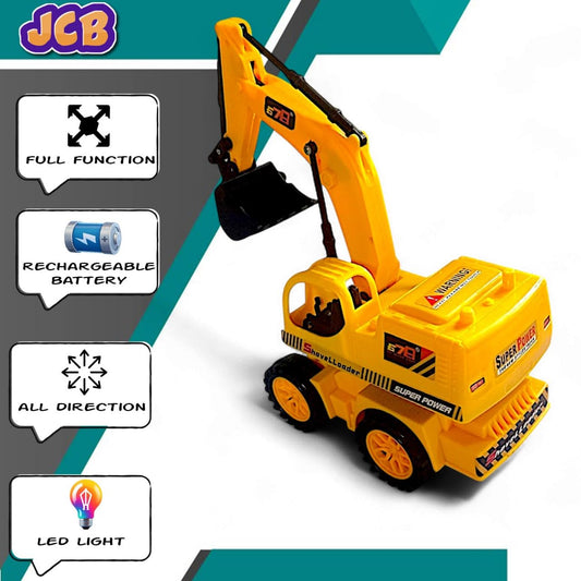 Remote-Controlled JCB Digger Toy for Kids with Movable Shovel, Lights & Realistic Design – Indoor/Outdoor Construction Vehicle Play Toy (Yellow, 8037)