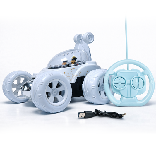Design 360° Rotating RC Stunt Car for Kids | Rechargeable High-Speed Remote Control Car – White