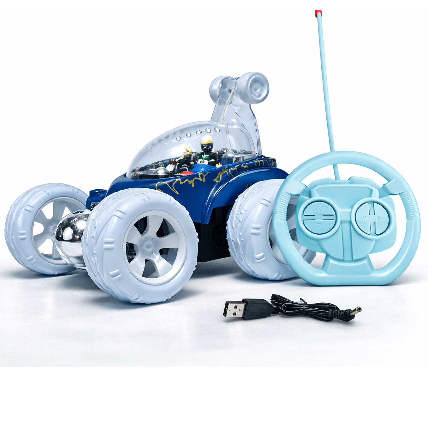 Design 360° Rotating RC Stunt Car for Kids | Rechargeable High-Speed Remote Control Car – Blue