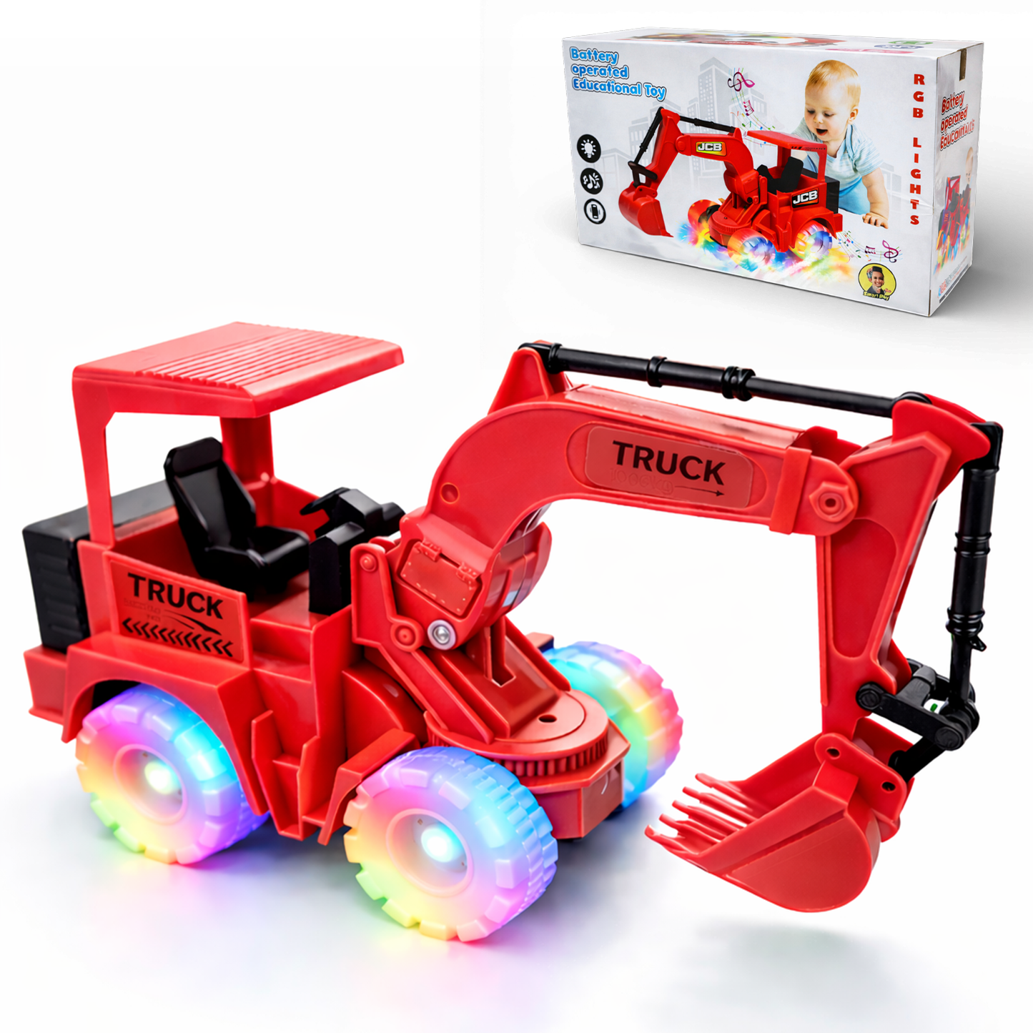 Kids Toy Excavator Truck | Red Construction Digger with Moving Arm – Fun Interactive Play Vehicle