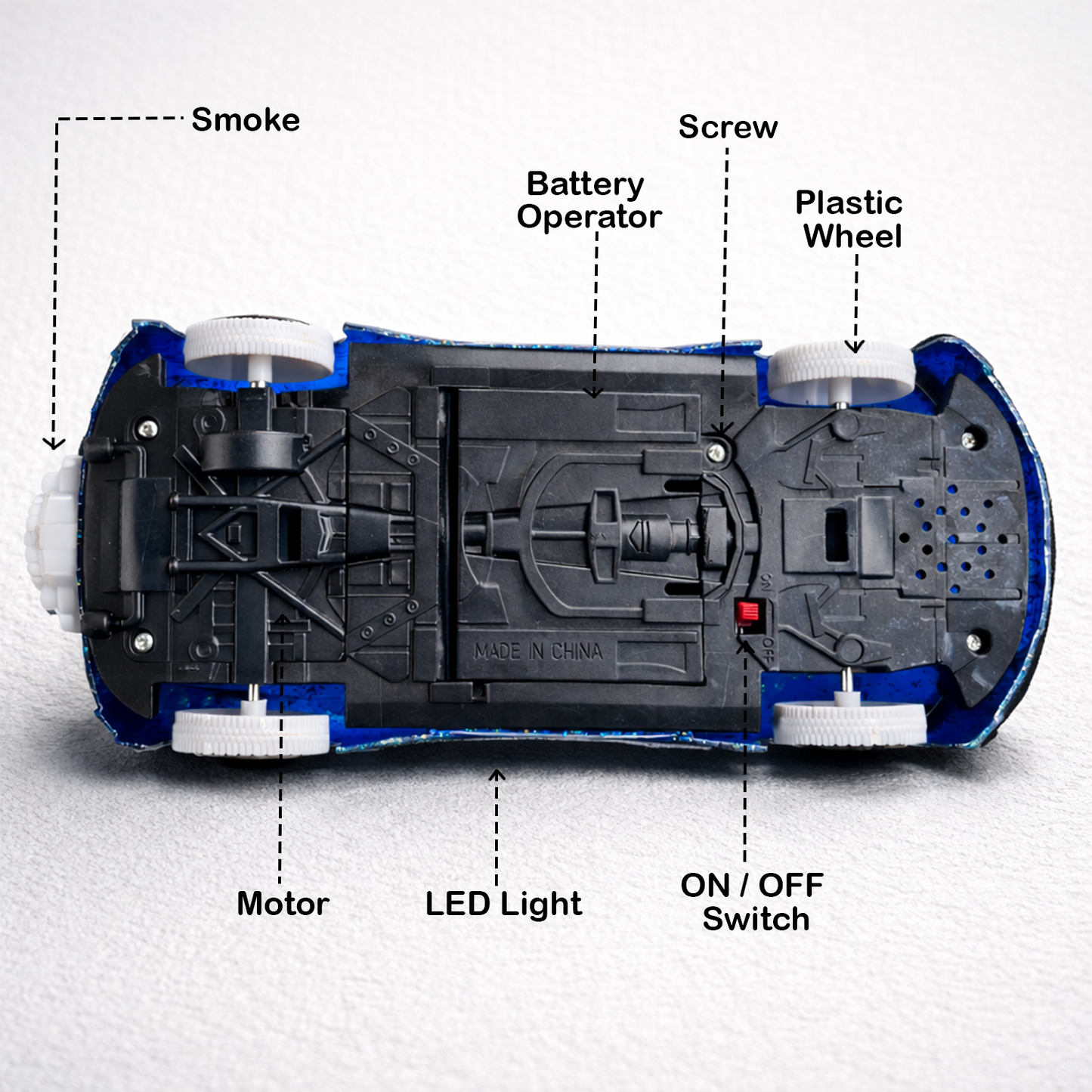 Remote Control 2 Way RC Car, Hgih Speed, Smoke Car, LED Light (Blue)