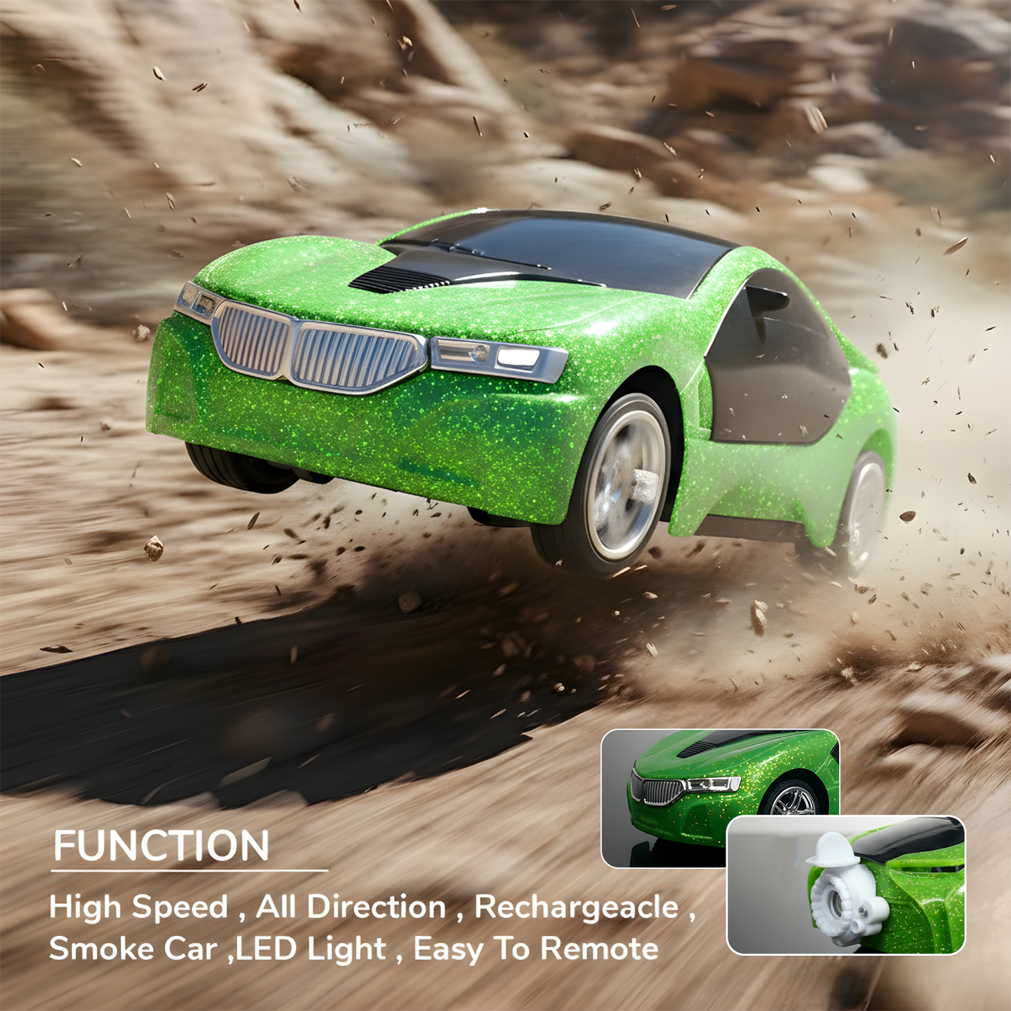 3D Metallic Sparkling RC Car for Kids – High-Speed Rechargeable Remote Control Car