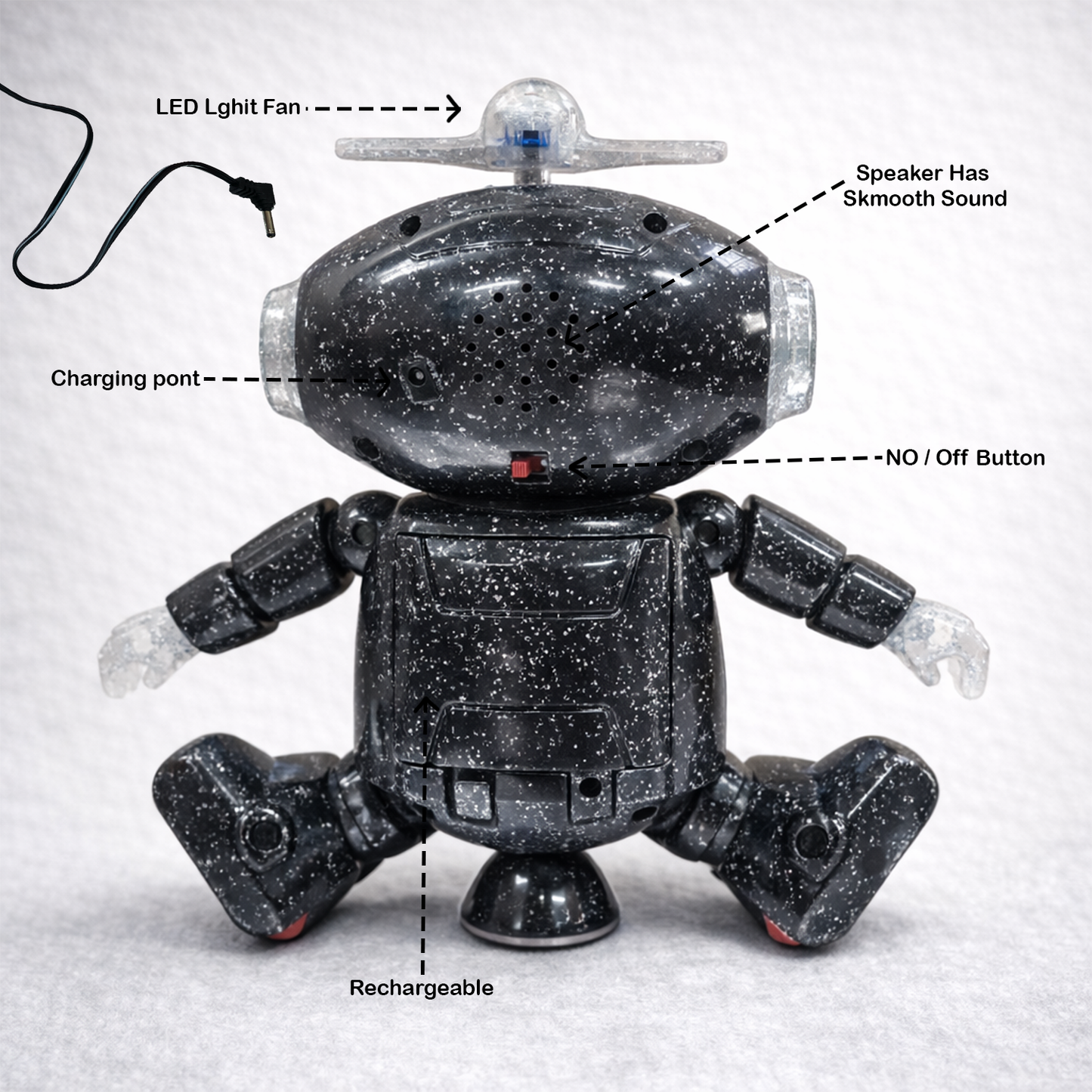 Mimique Dancing Robot Musical Toy With LED Lights & Spinning Propeller Rechargeable, 70+Different Music, Voice Recording 99444-2