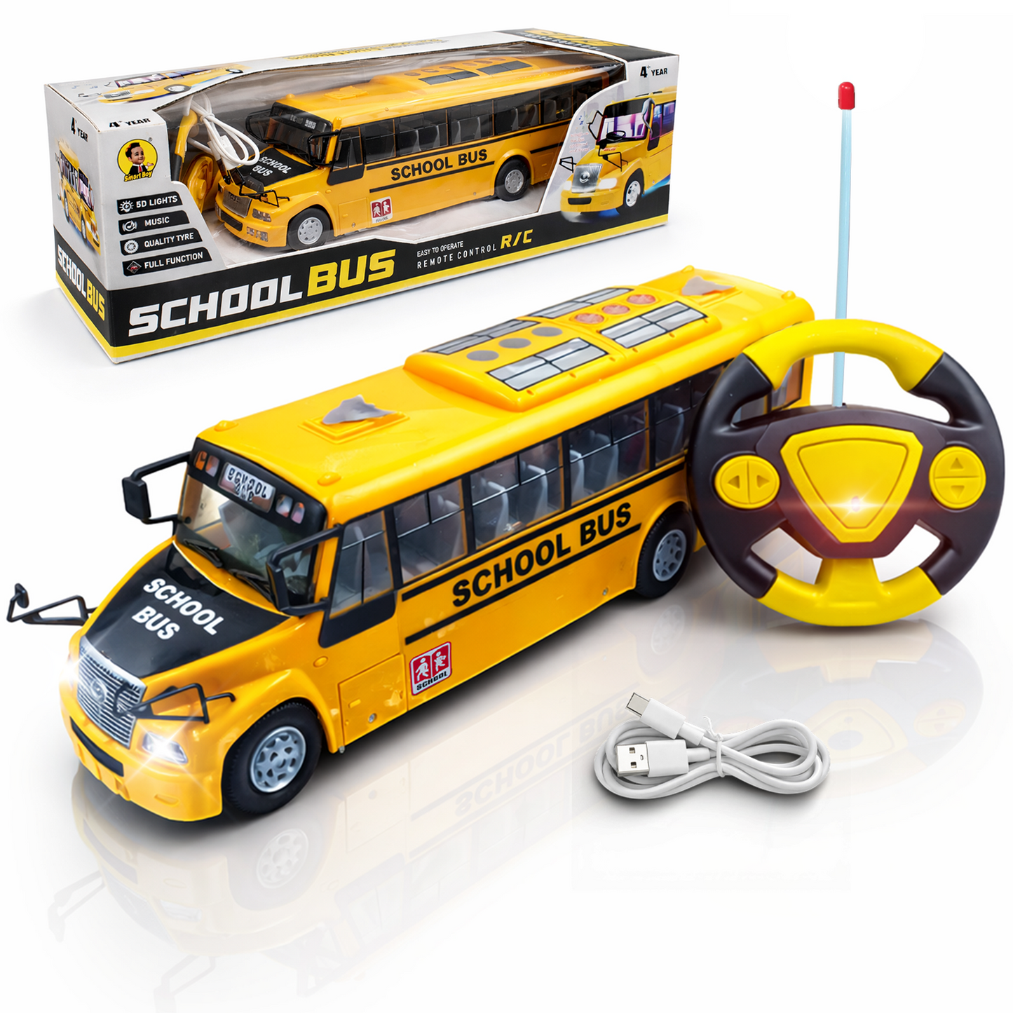 RC Remote Control Bus 4 Way High Speed Rechargeable LED Light Type-C Charging Point All Direction