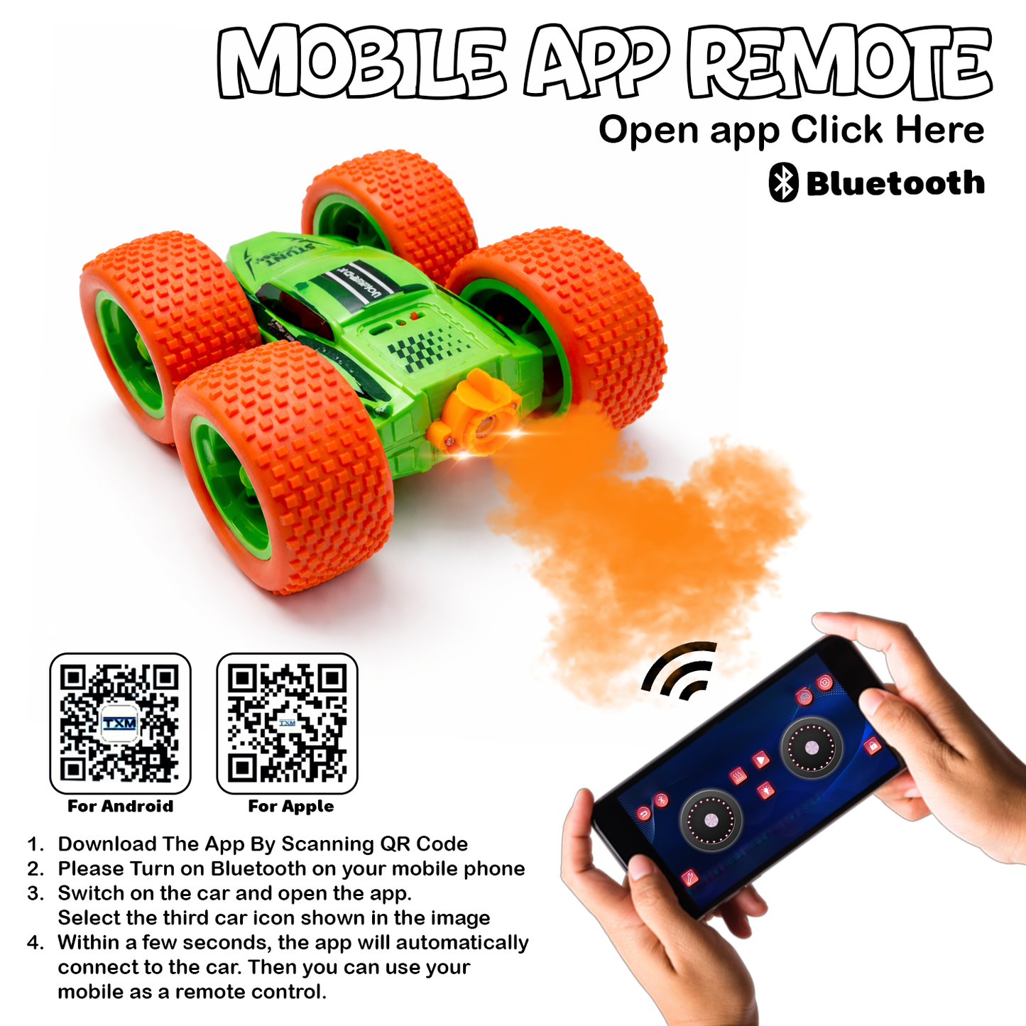 RC Thunder car Rechargeable, 360º Rotation car, Double-Sided Driving, Smoke Car, Remote Control (Green)