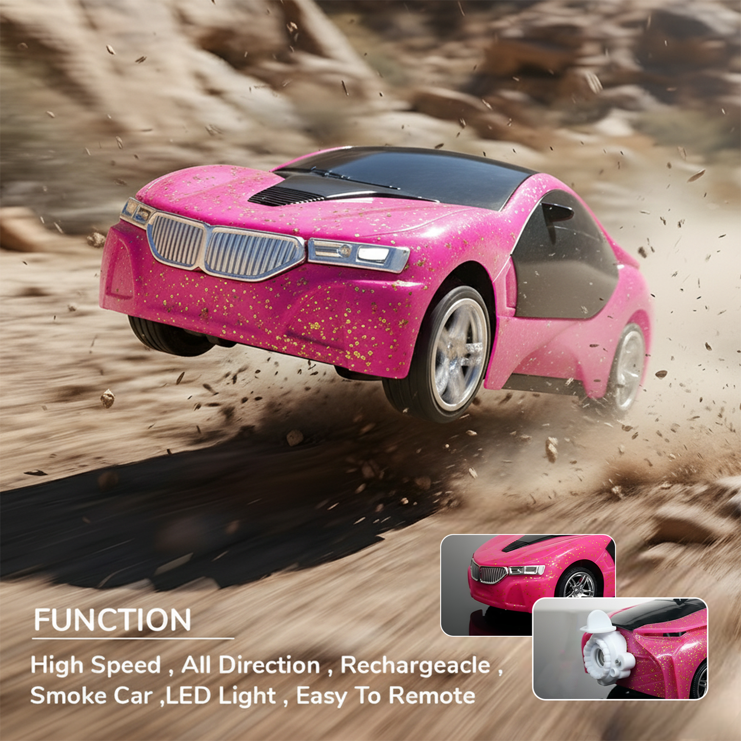 3D Metallic Sparkling RC Car for Kids – High-Speed Rechargeable Remote Control Car