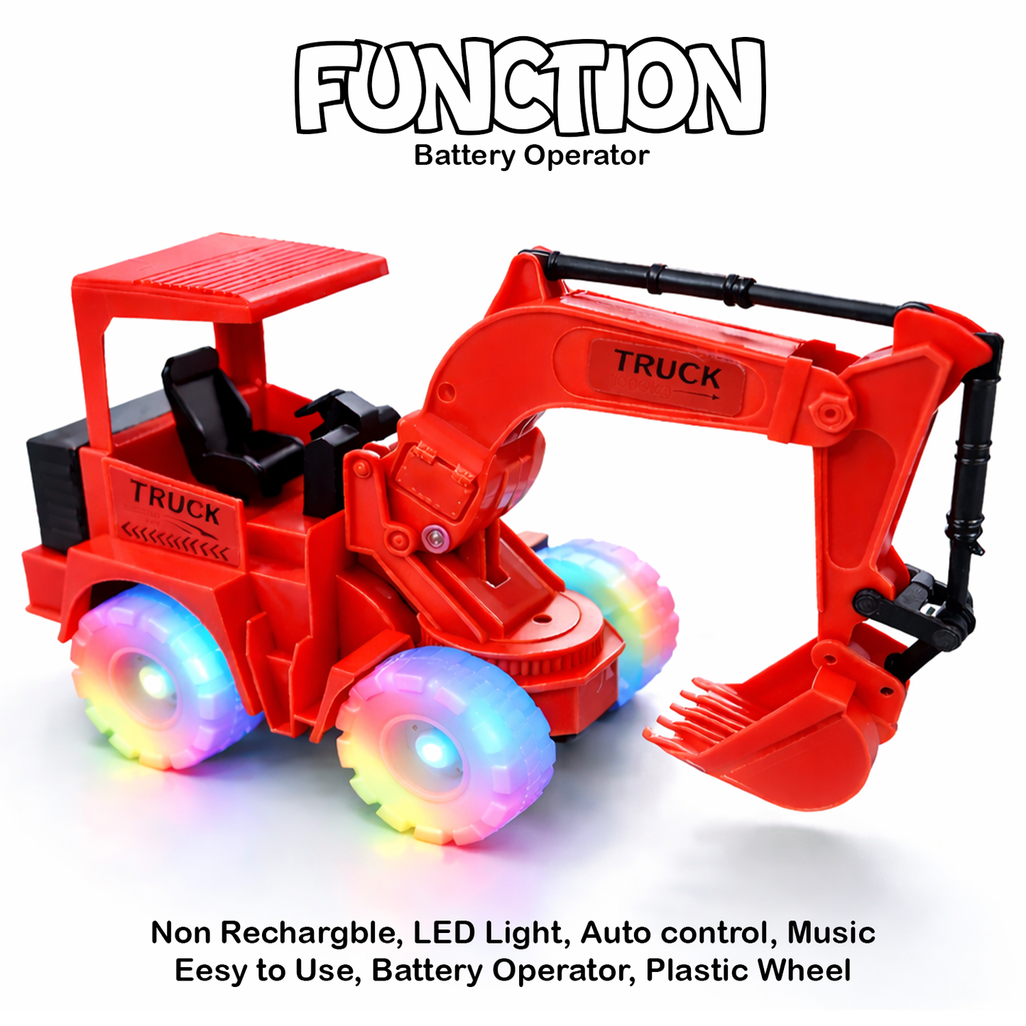 Kids Toy Excavator Truck | Red Construction Digger with Moving Arm – Fun Interactive Play Vehicle