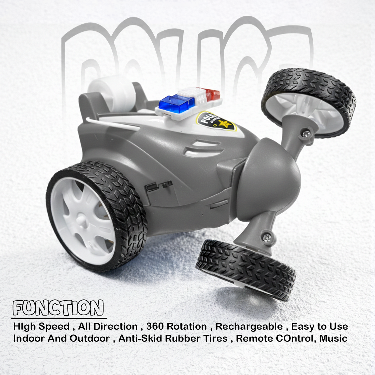 RC Police Car for Kids | Rechargeable High-Speed Remote Control Car with LED Lights – Grey