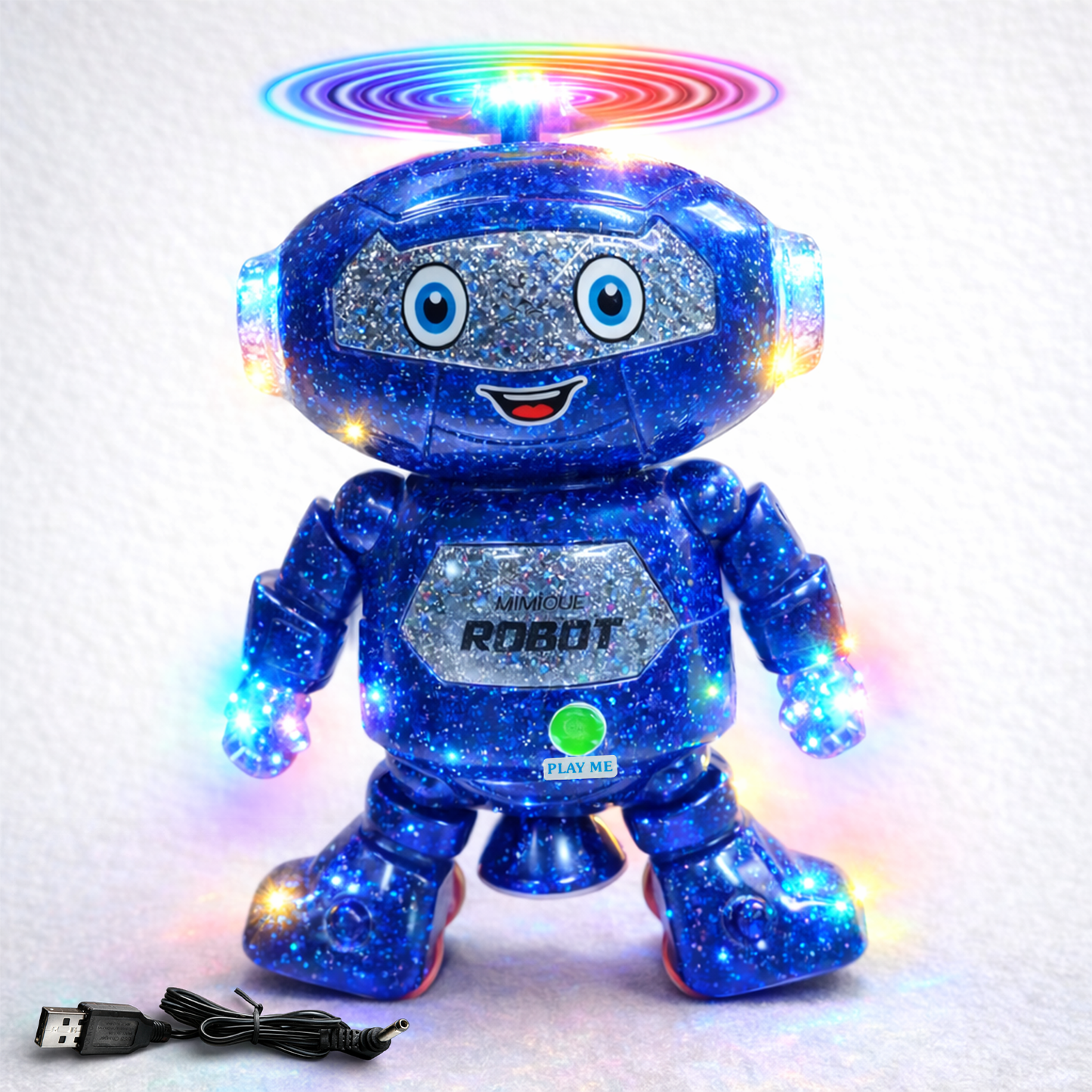 Mimique Dancing Robot Musical Toy With LED Lights & Spinning Propeller Rechargeable, 70+Different Music, Voice Recording 99444-2