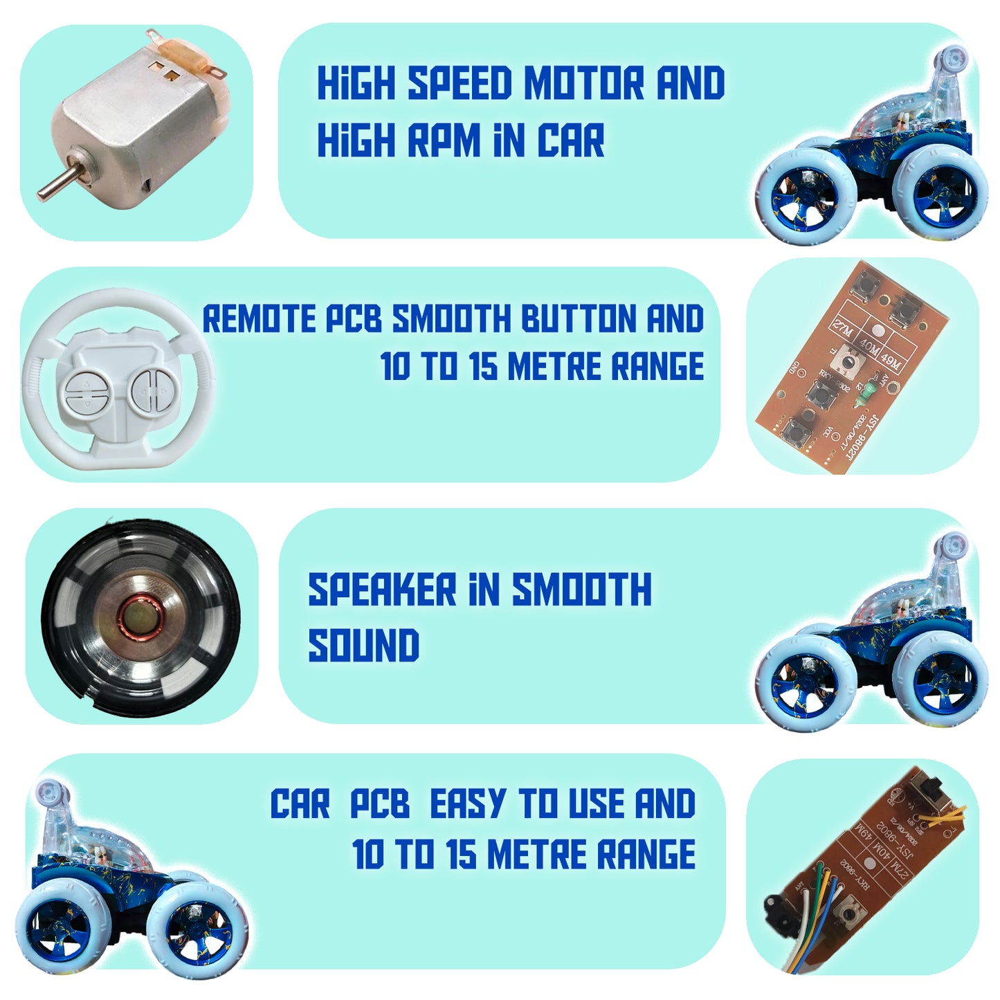 Design 360° Rotating RC Stunt Car for Kids | Rechargeable High-Speed Remote Control Car – Blue