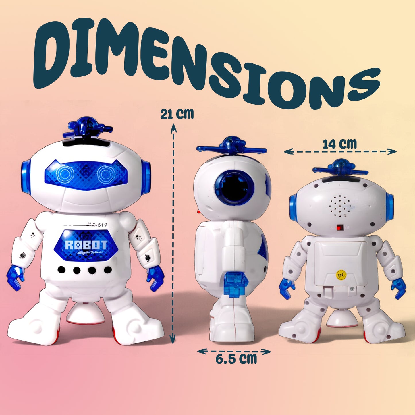 Dancing Robot Toy for Kids | 360° Rotating Action Robot with LED Lights & Music In White-M-99444-2