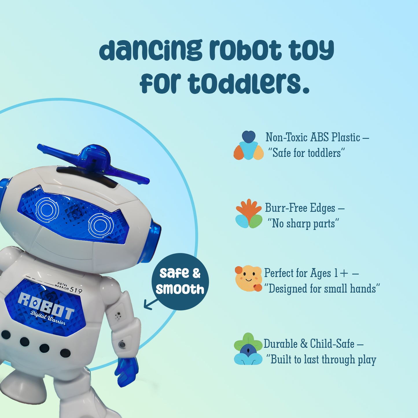 Dancing Robot Toy for Kids | 360° Rotating Action Robot with LED Lights & Music In White-M-99444-2