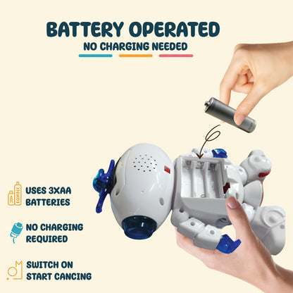 Dancing Robot Toy for Kids | 360° Rotating Action Robot with LED Lights & Music In White-M-99444-2