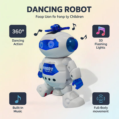Dancing Robot Toy for Kids | 360° Rotating Action Robot with LED Lights & Music In White-M-99444-2
