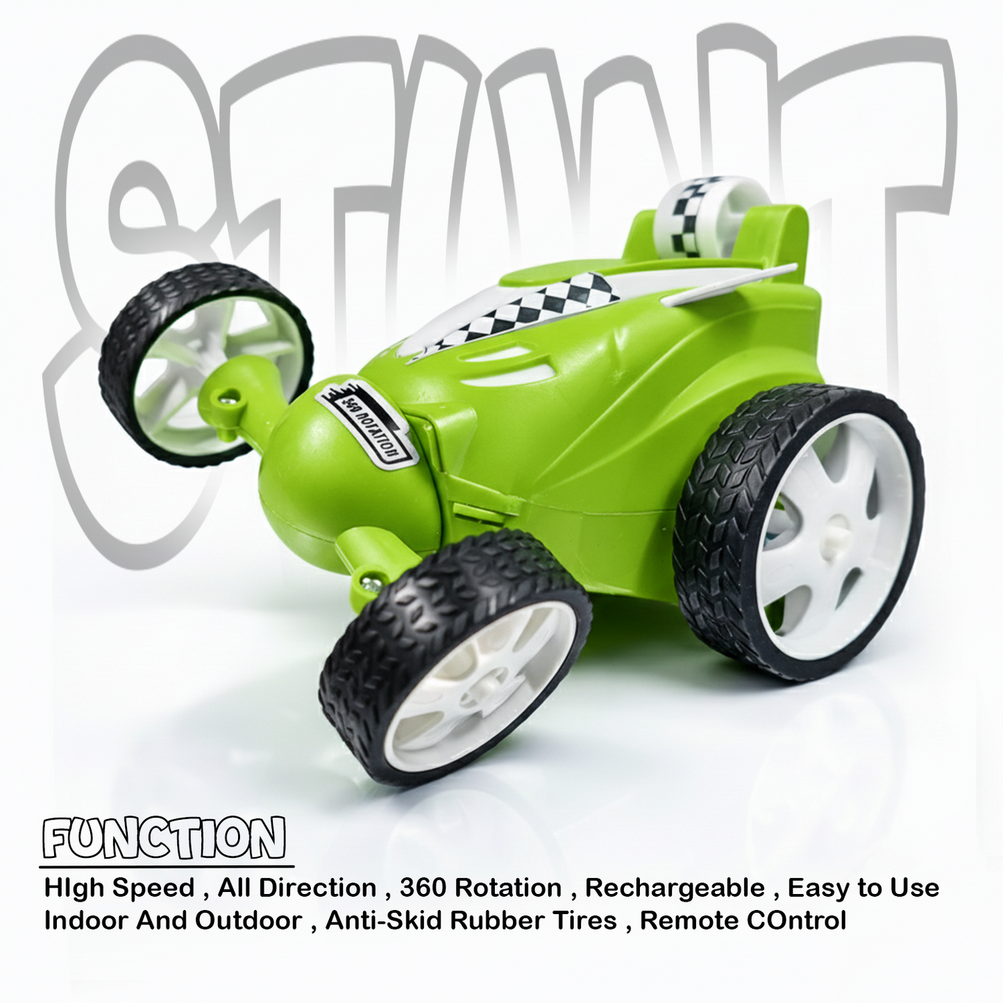 Small Stunt RC Car for Kids | Rechargeable High-Speed Remote Control Car with LED Lights – Green
