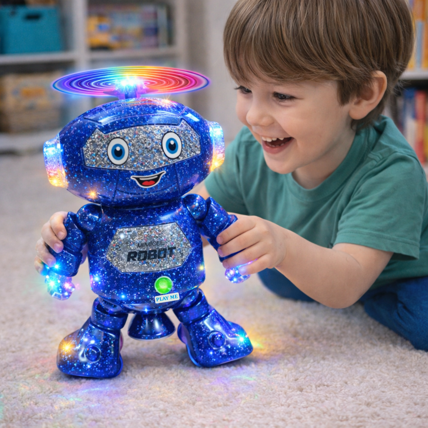 Mimique Dancing Robot Musical Toy With LED Lights & Spinning Propeller Rechargeable, 70+Different Music, Voice Recording 99444-2
