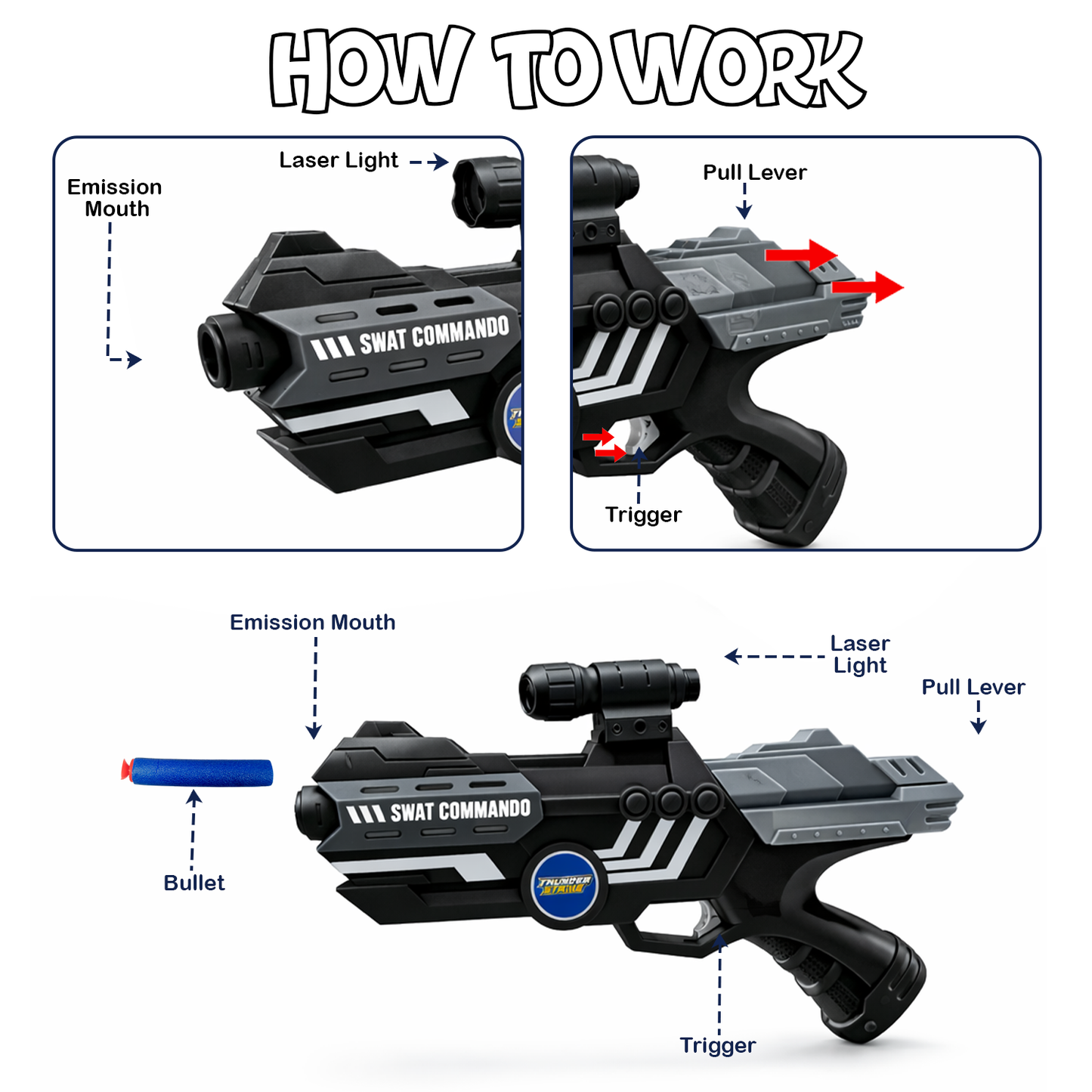 116M-Bullet Gun Toy - Safe Plastic Gun with 10 Bullets, Effective Range of 40 Feet, Ideal for Kids Above 3 Years, BIS Approve- (Black)