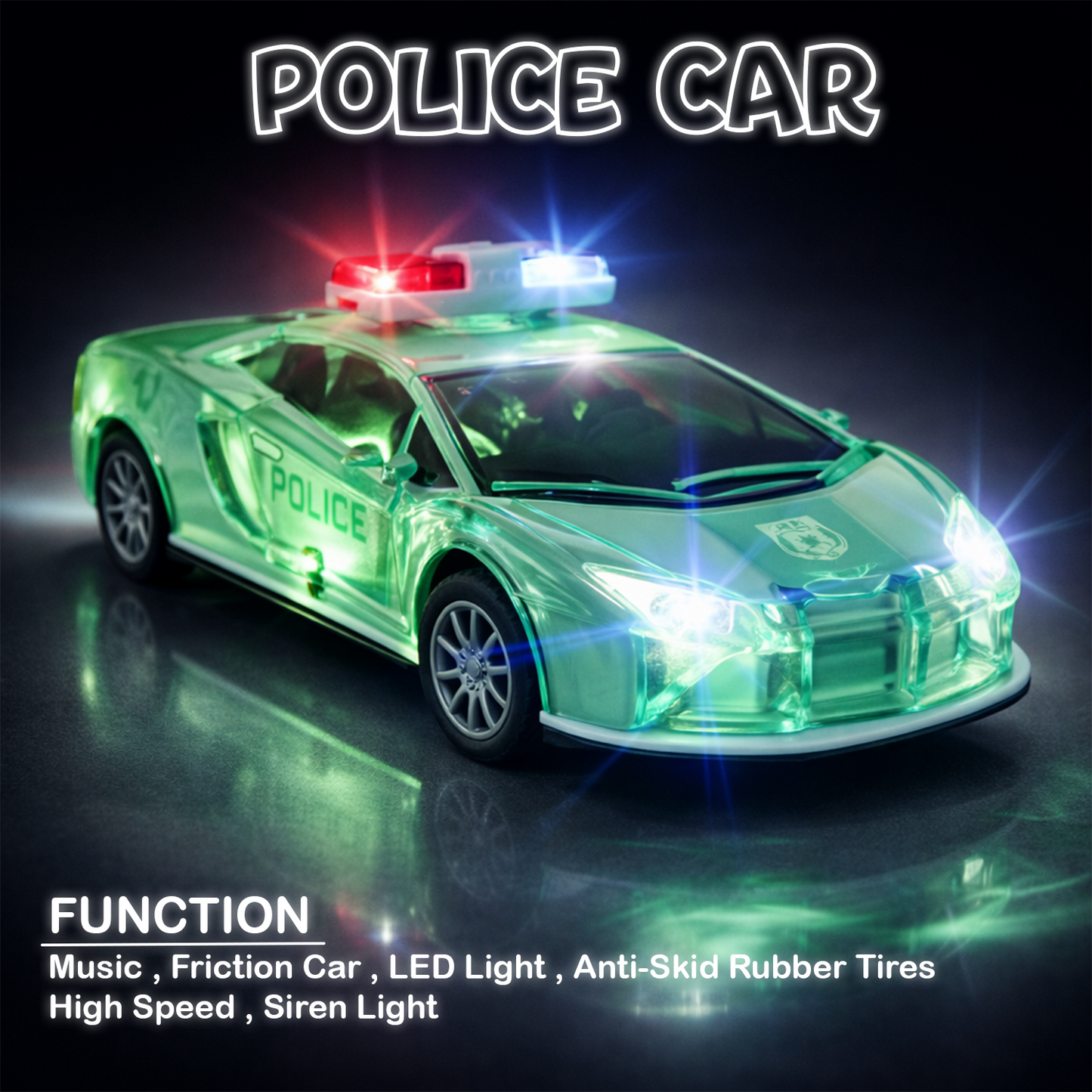Police Push & Go Friction Toy Car for Kids | Durable Fun Play Car – Green