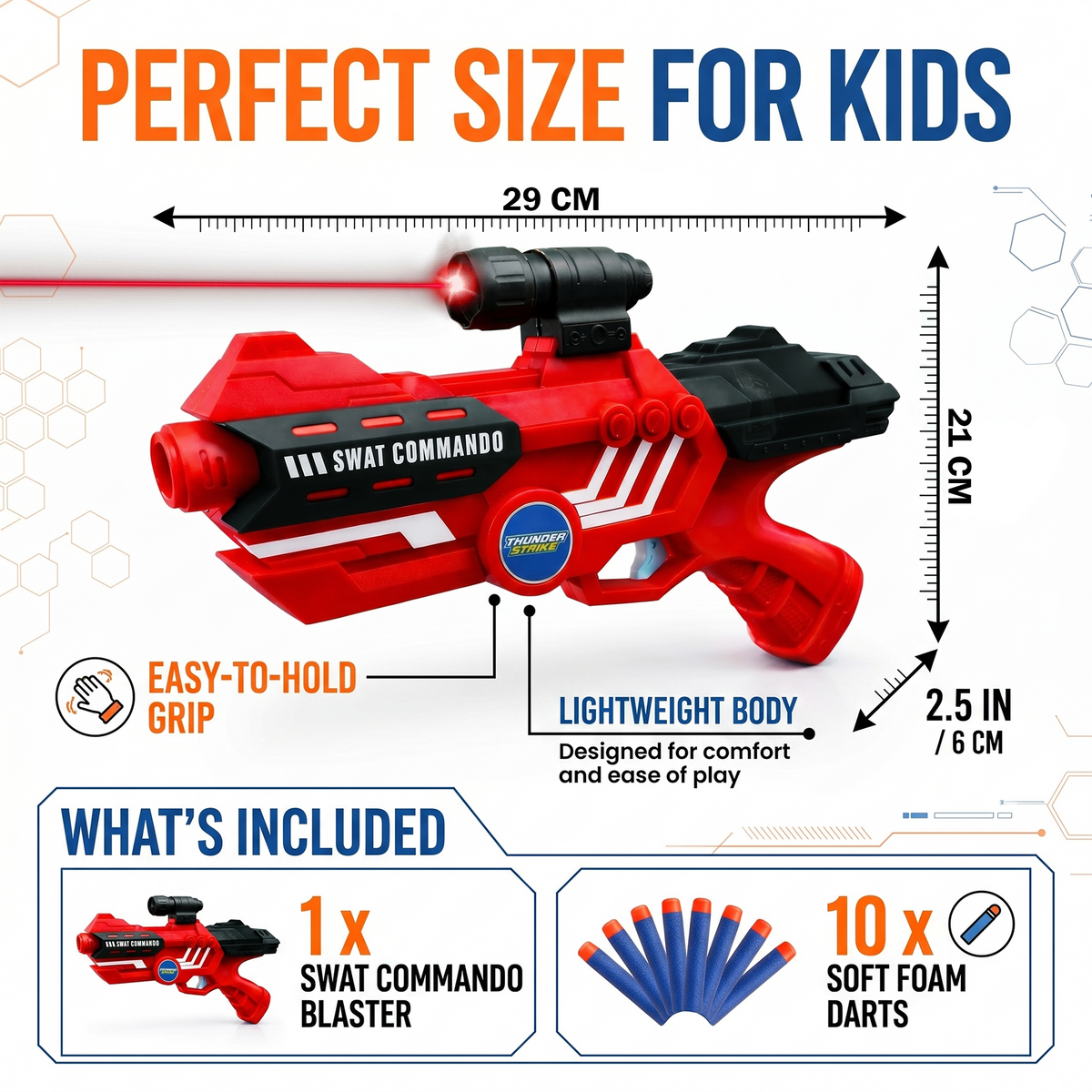 116M-Bullet Gun Toy - Safe Plastic Gun with 10 Bullets, Effective Range of 40 Feet, Ideal for Kids Above 3 Years, BIS Approve- (Red)
