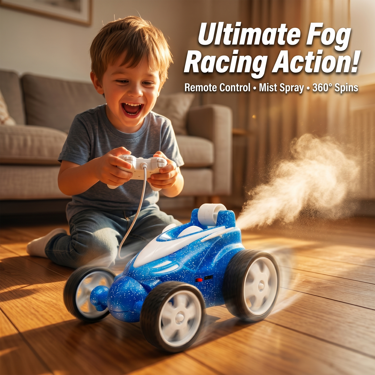 Remote Control Stunt Car with Smoke Effect USB Rechargeable Drift Toy (Blue)