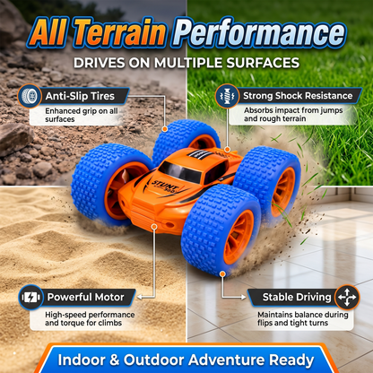 RC Thunder car Rechargeable, 360º Rotation car, Double-Sided Driving, Smoke Car, Remote Control (orange)
