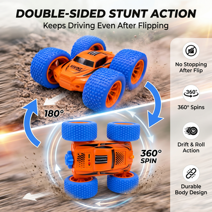 RC Thunder car Rechargeable, 360º Rotation car, Double-Sided Driving, Smoke Car, Remote Control (orange)