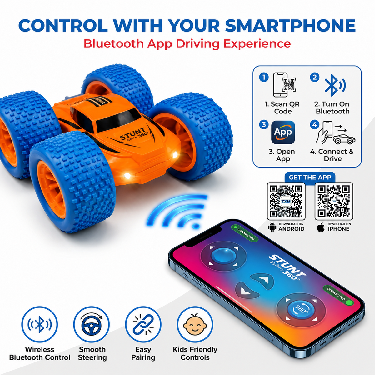 RC Thunder car Rechargeable, 360º Rotation car, Double-Sided Driving, Smoke Car, Remote Control (orange)