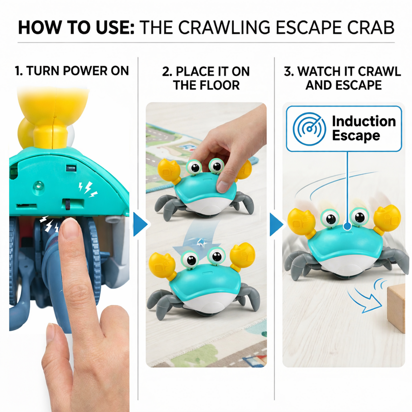 carb toyz Rechargeable Crawling Crab Baby Toys for 6 to 12 Months with Light & Sound | Sensory Interactive Moving Musical Tummy Time Activity for Babies & Toddlers | Birthday Gift for Kids Electric Toy (blue)