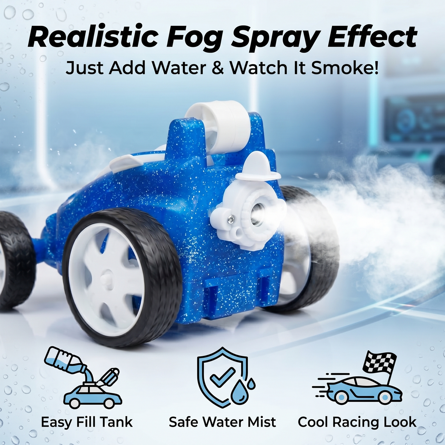 Remote Control Stunt Car with Smoke Effect USB Rechargeable Drift Toy (Blue)