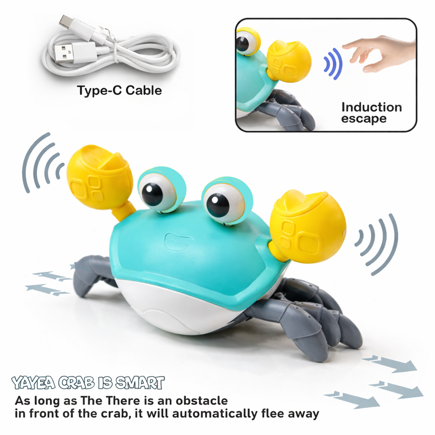 carb toyz Rechargeable Crawling Crab Baby Toys for 6 to 12 Months with Light & Sound | Sensory Interactive Moving Musical Tummy Time Activity for Babies & Toddlers | Birthday Gift for Kids Electric Toy (blue)