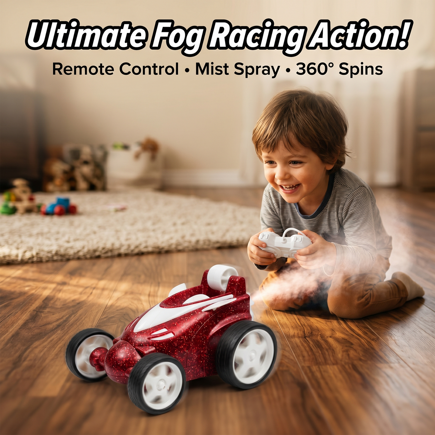 Remote Control Stunt Car with Smoke Effect USB Rechargeable Drift Toy (red)