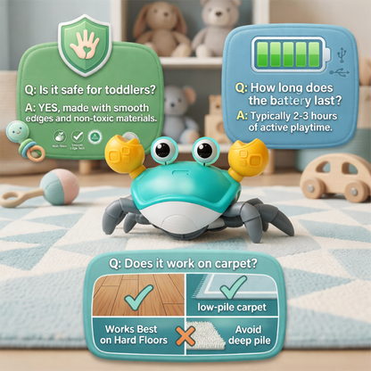 carb toyz Rechargeable Crawling Crab Baby Toys for 6 to 12 Months with Light & Sound | Sensory Interactive Moving Musical Tummy Time Activity for Babies & Toddlers | Birthday Gift for Kids Electric Toy (blue)