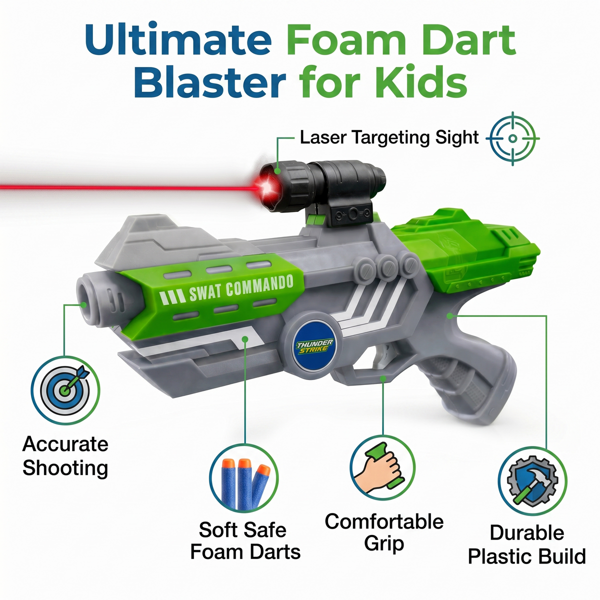 116M-Bullet Gun Toy - Safe Plastic Gun with 10 Bullets, Effective Range of 40 Feet, Ideal for Kids Above 3 Years, BIS Approve- (Green)