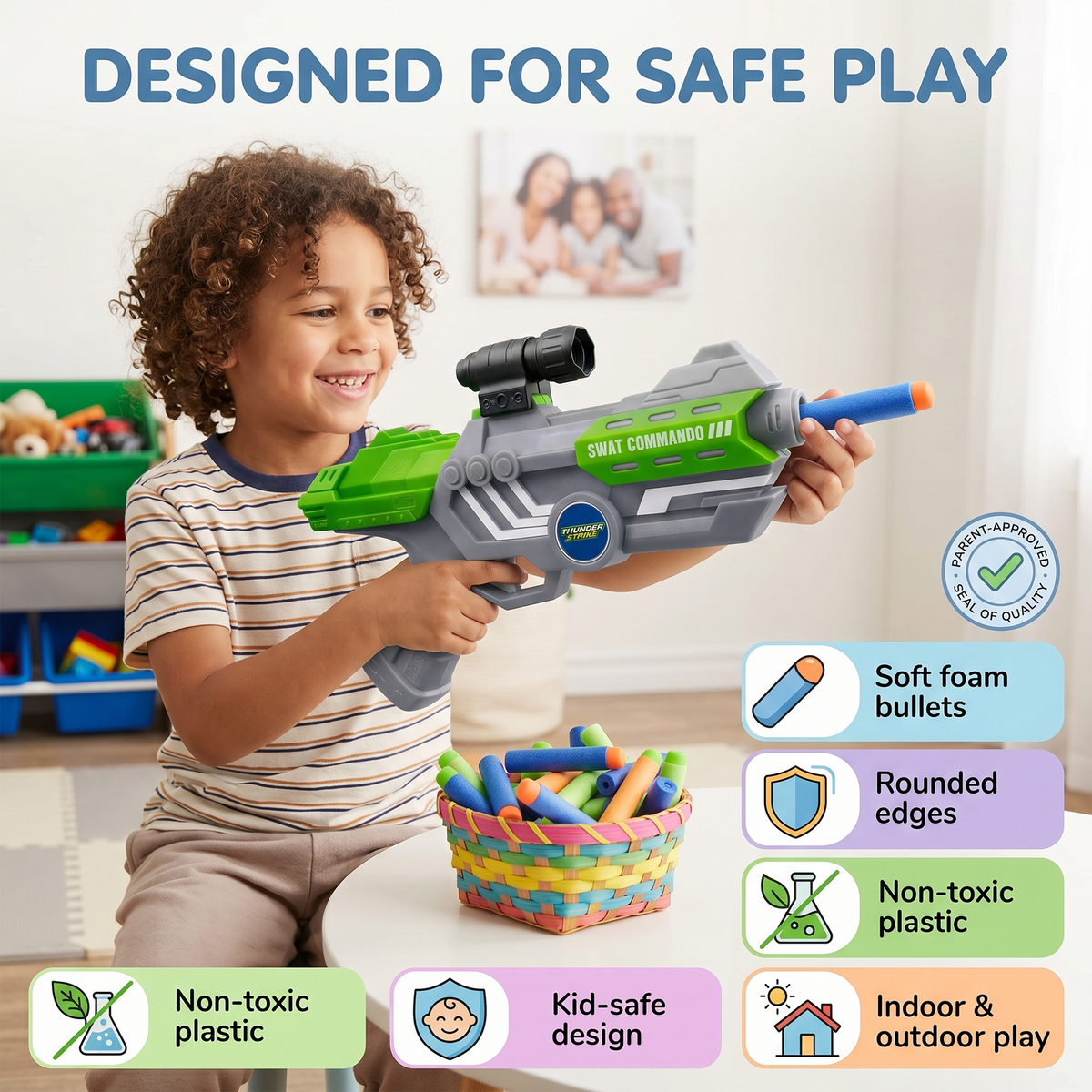 116M-Bullet Gun Toy - Safe Plastic Gun with 10 Bullets, Effective Range of 40 Feet, Ideal for Kids Above 3 Years, BIS Approve- (Green)
