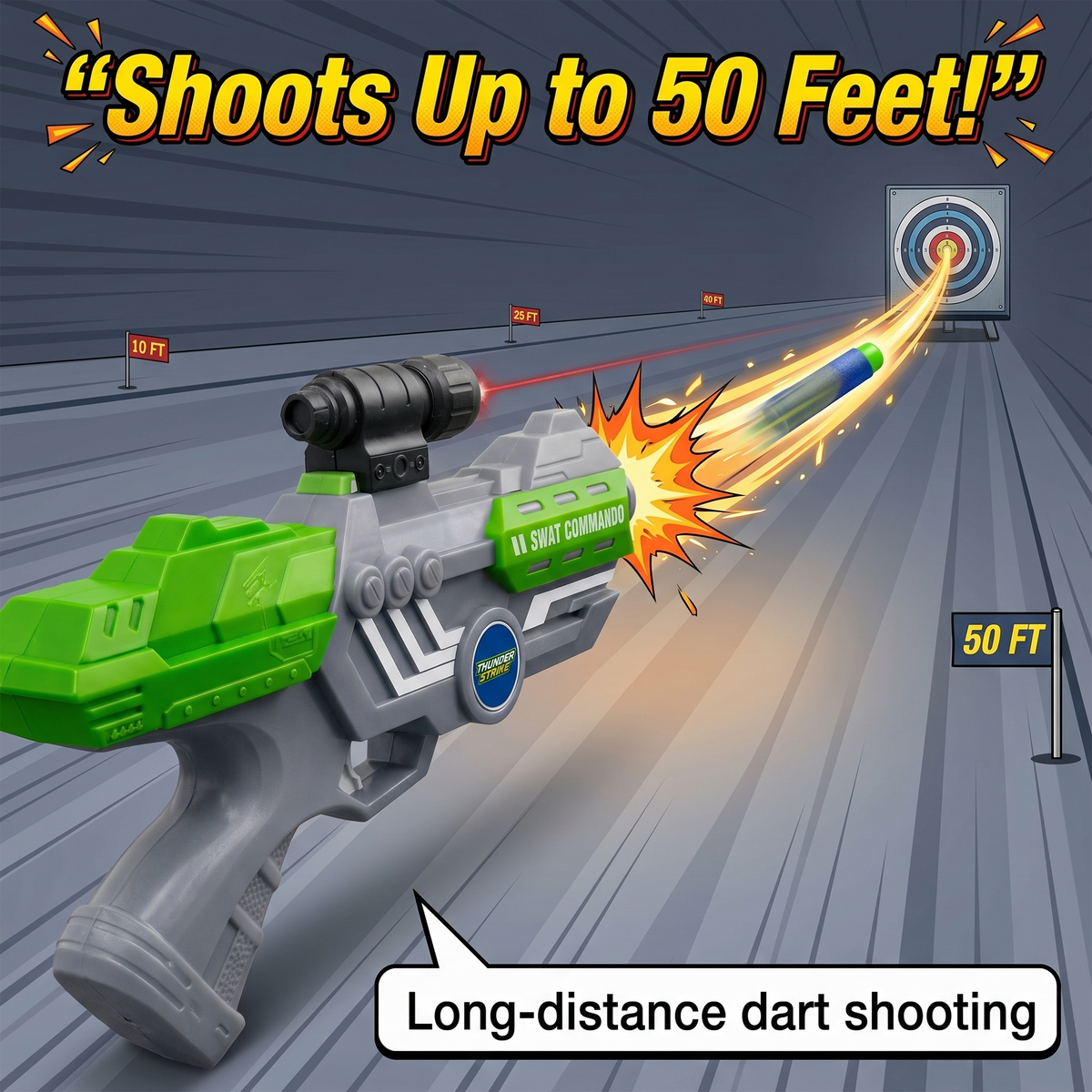 116M-Bullet Gun Toy - Safe Plastic Gun with 10 Bullets, Effective Range of 40 Feet, Ideal for Kids Above 3 Years, BIS Approve- (Green)