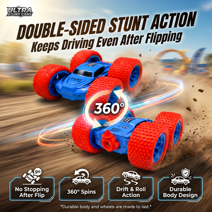 RC Thunder car Rechargeable, 360º Rotation car, Double-Sided Driving, Smoke Car, Remote Control (Blue))